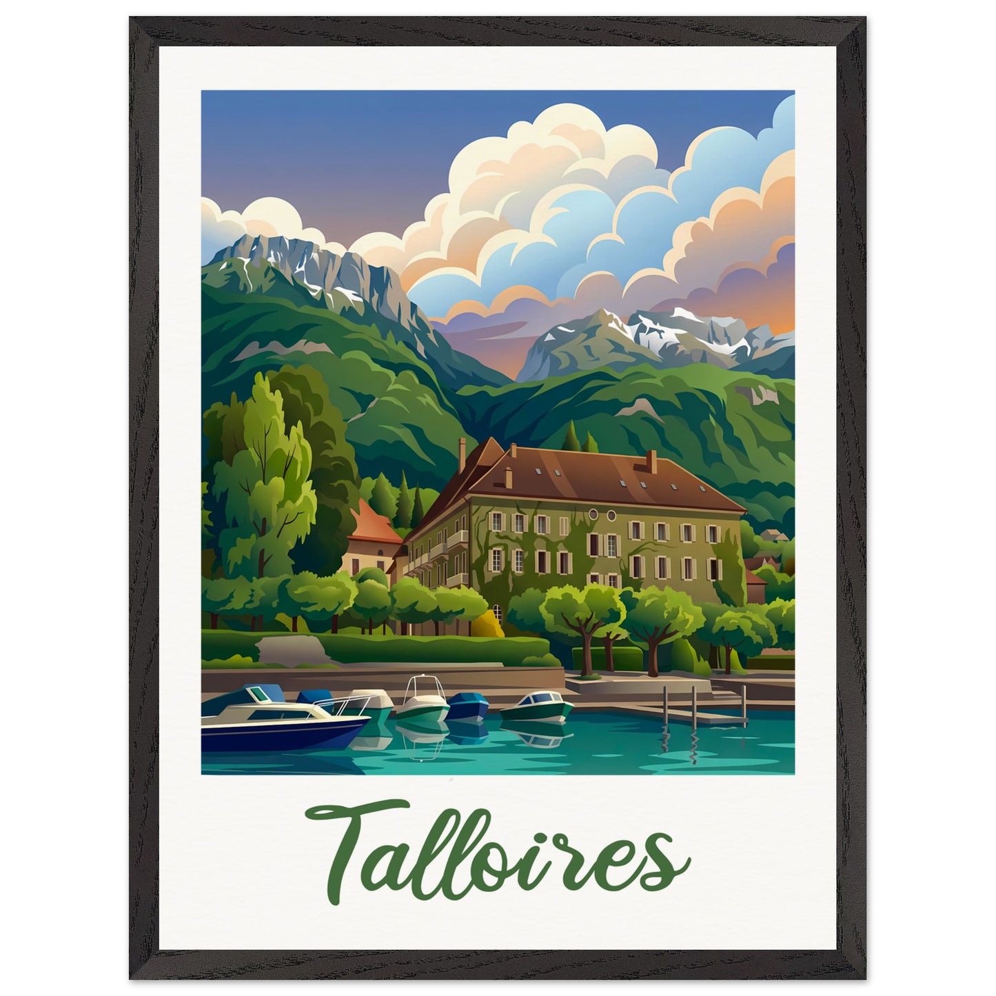Affiche Talloires - Encadrée, cadre noir 45x60 cm