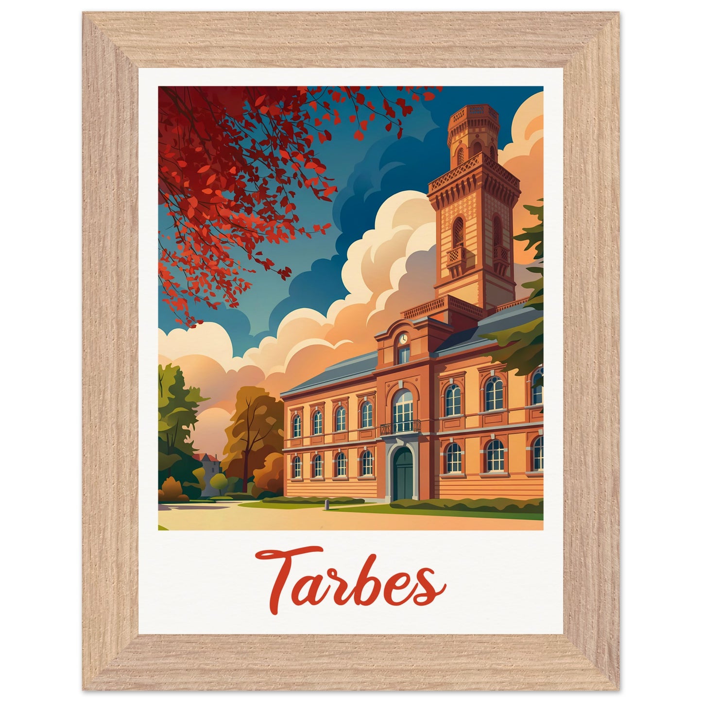 Affiche Tarbes - Encadrée, cadre bois 15x20 cm