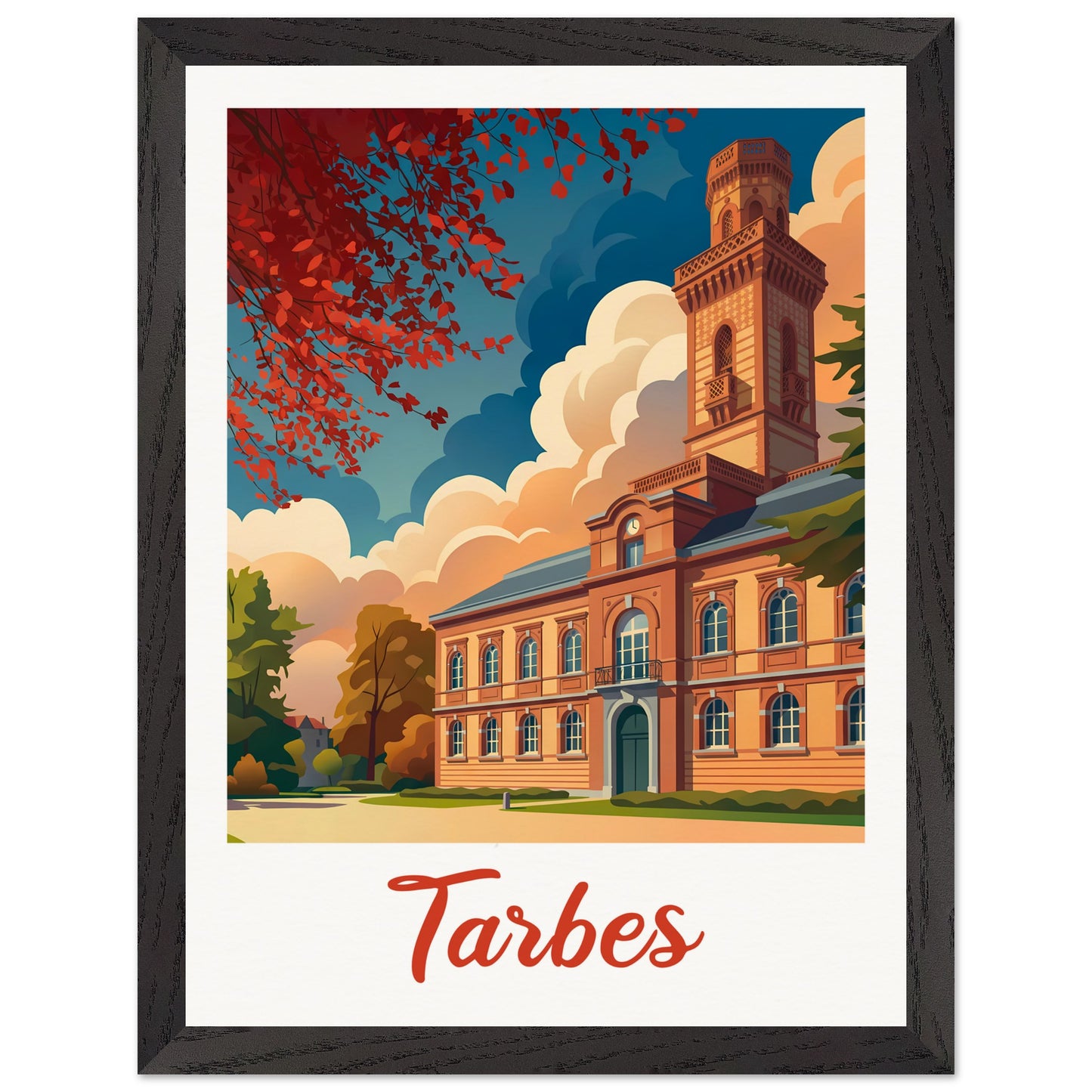 Affiche Tarbes - Encadrée, cadre noir 30x40 cm