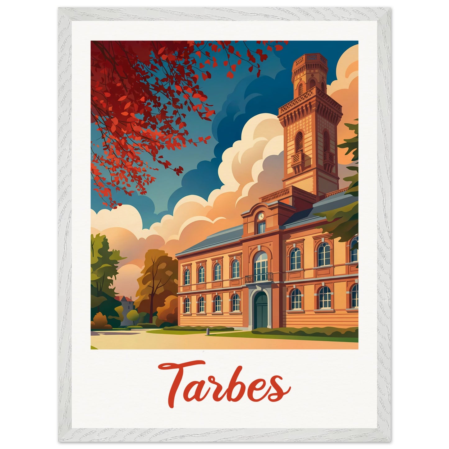 Affiche Tarbes - Encadrée, cadre blanc 45x60 cm
