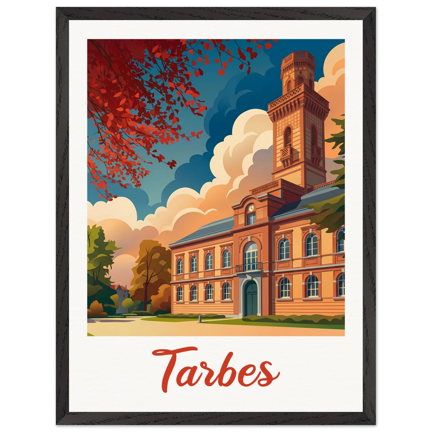 Affiche Tarbes - Encadrée, cadre noir 45x60 cm