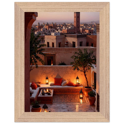 Affiche Terrasse de Riad Encadrée, cadre bois 15x20 cm
