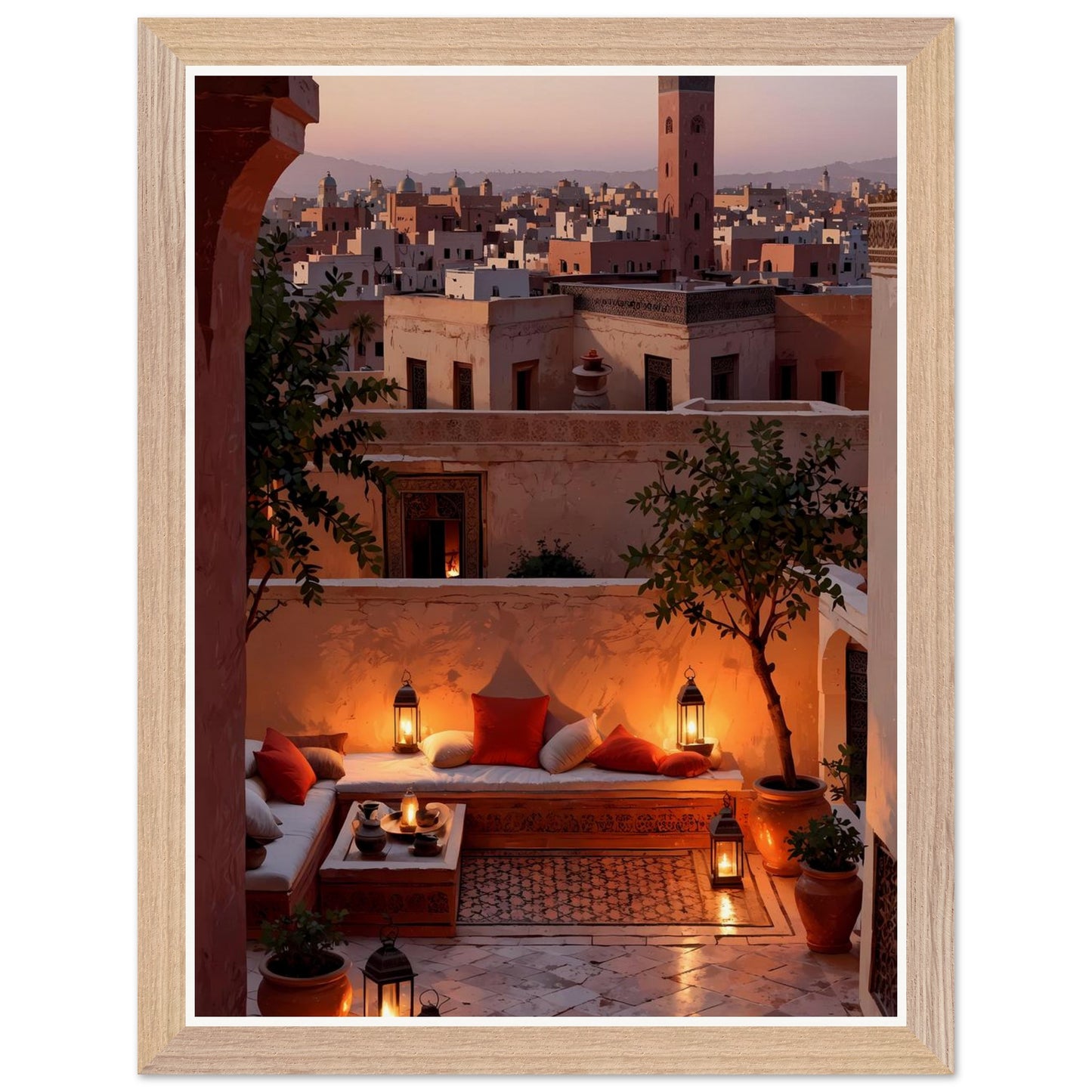 Affiche Terrasse de Riad Encadrée, cadre bois 30x40 cm