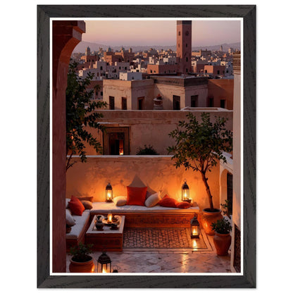 Affiche Terrasse de Riad Encadrée, cadre noir 30x40 cm