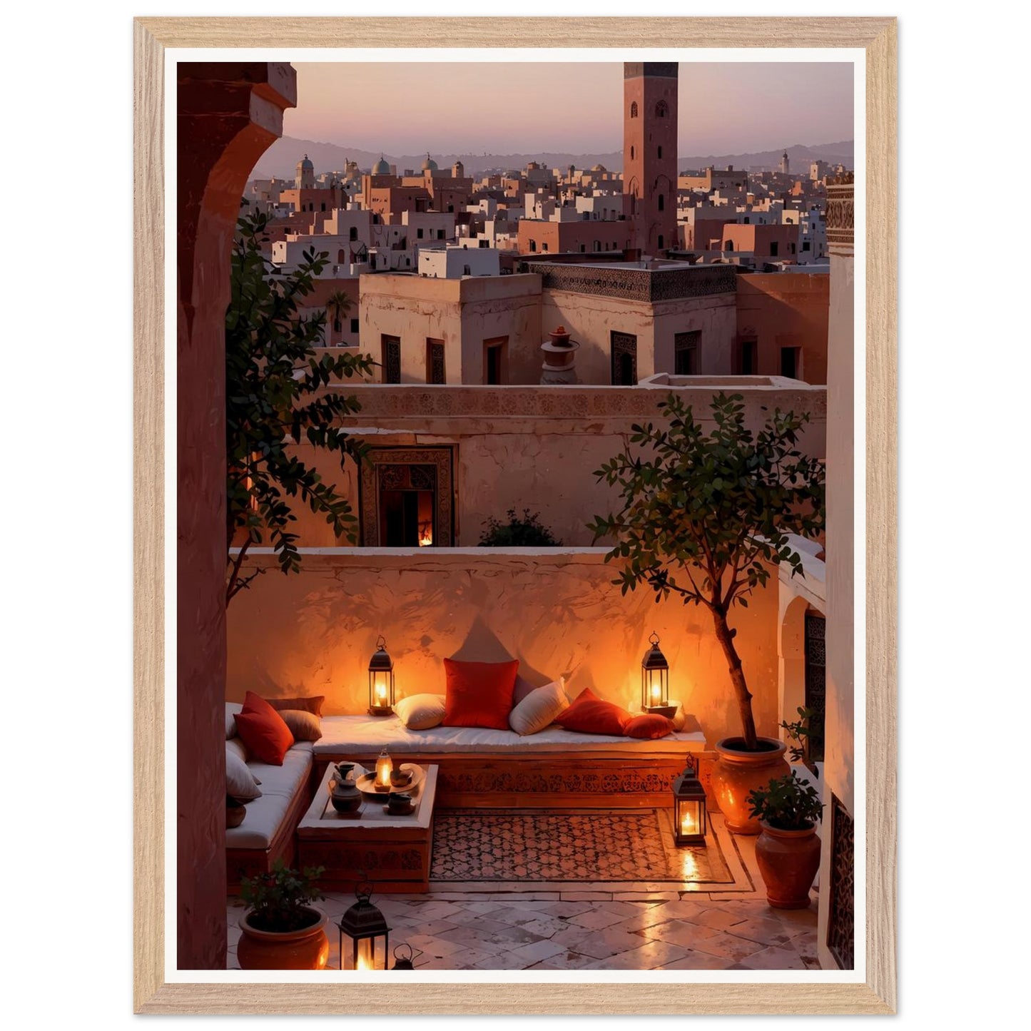 Affiche Terrasse de Riad Encadrée, cadre bois 45x60 cm