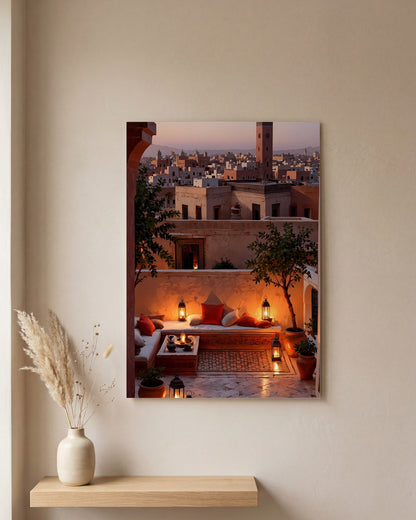 Affiche Terrasse de Riad, mockup sur un mur epure, Muchimura