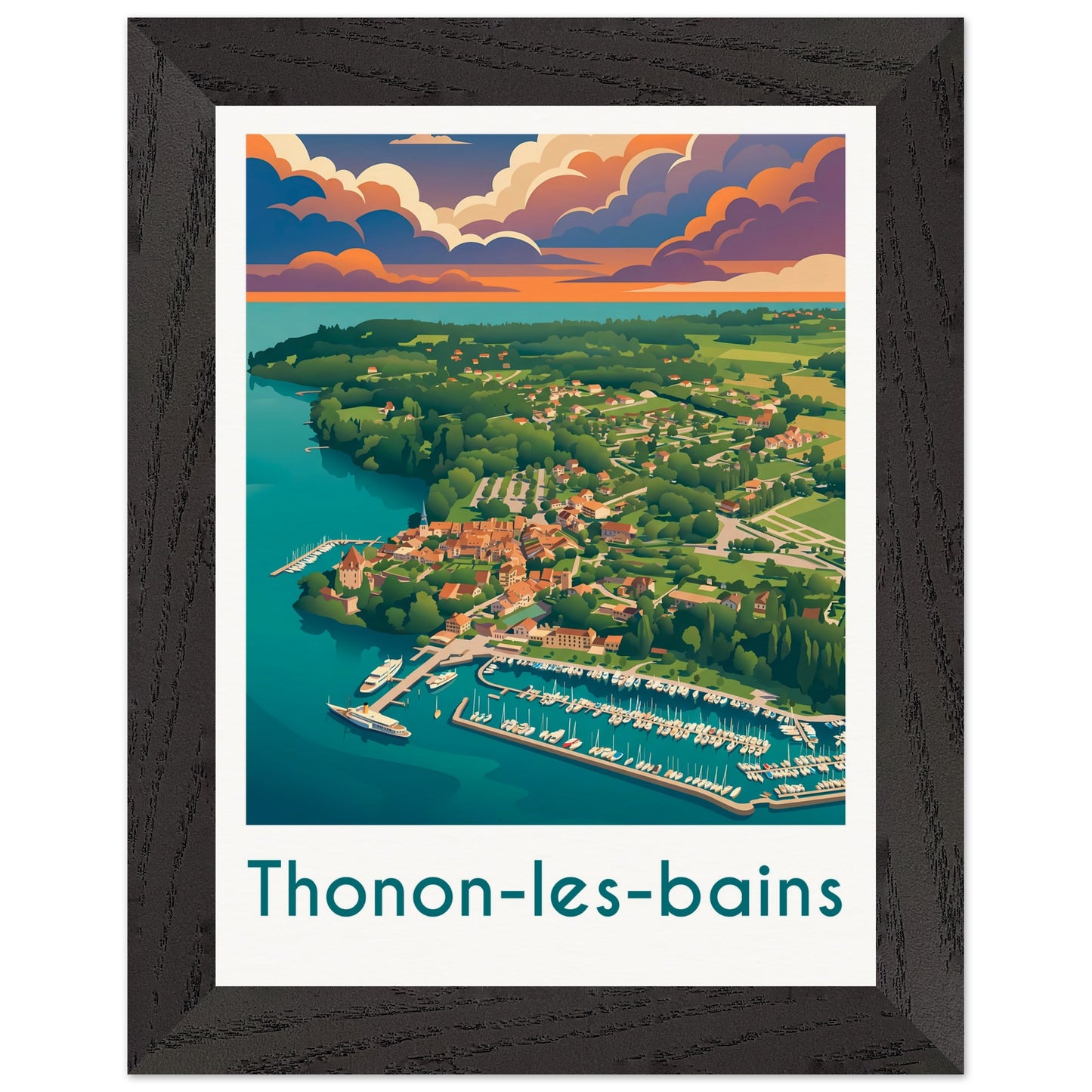 Affiche Thonon-les-Bains - Encadrée, cadre noir 15x20 cm