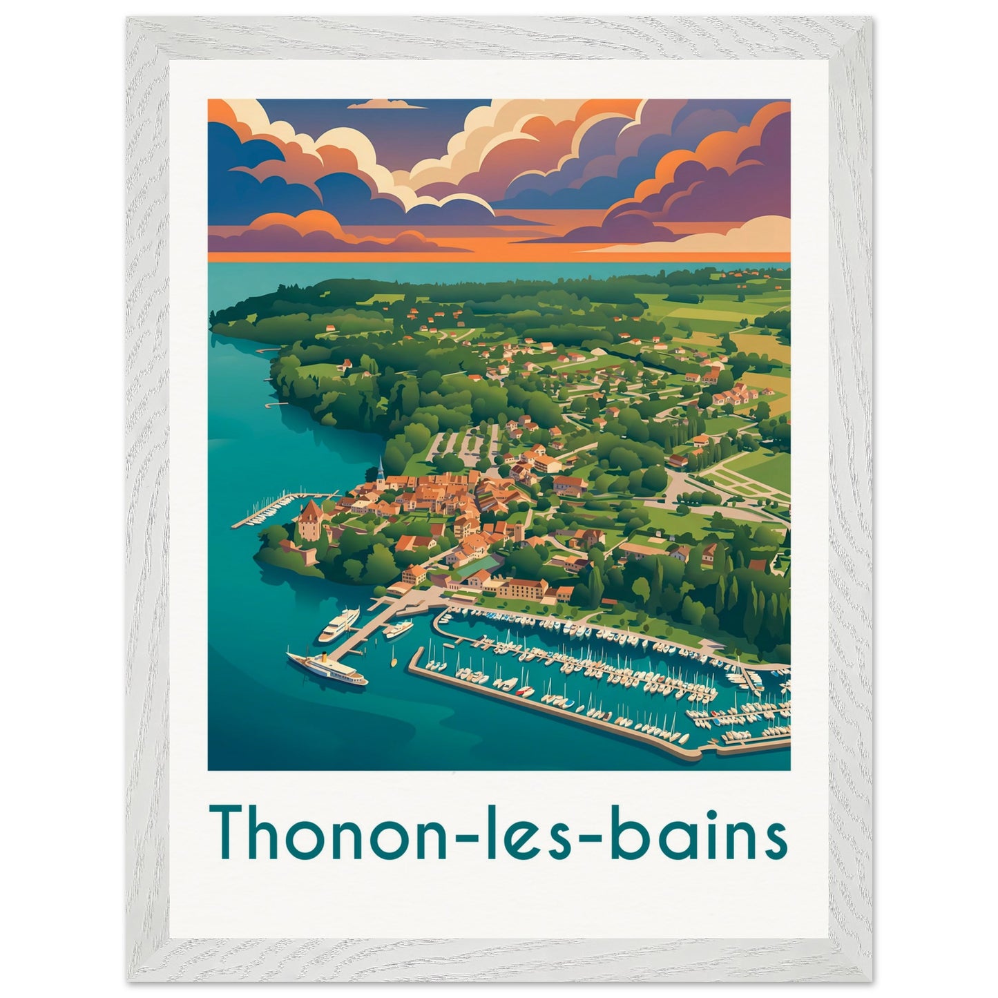 Affiche Thonon-les-Bains - Encadrée, cadre blanc 30x40 cm