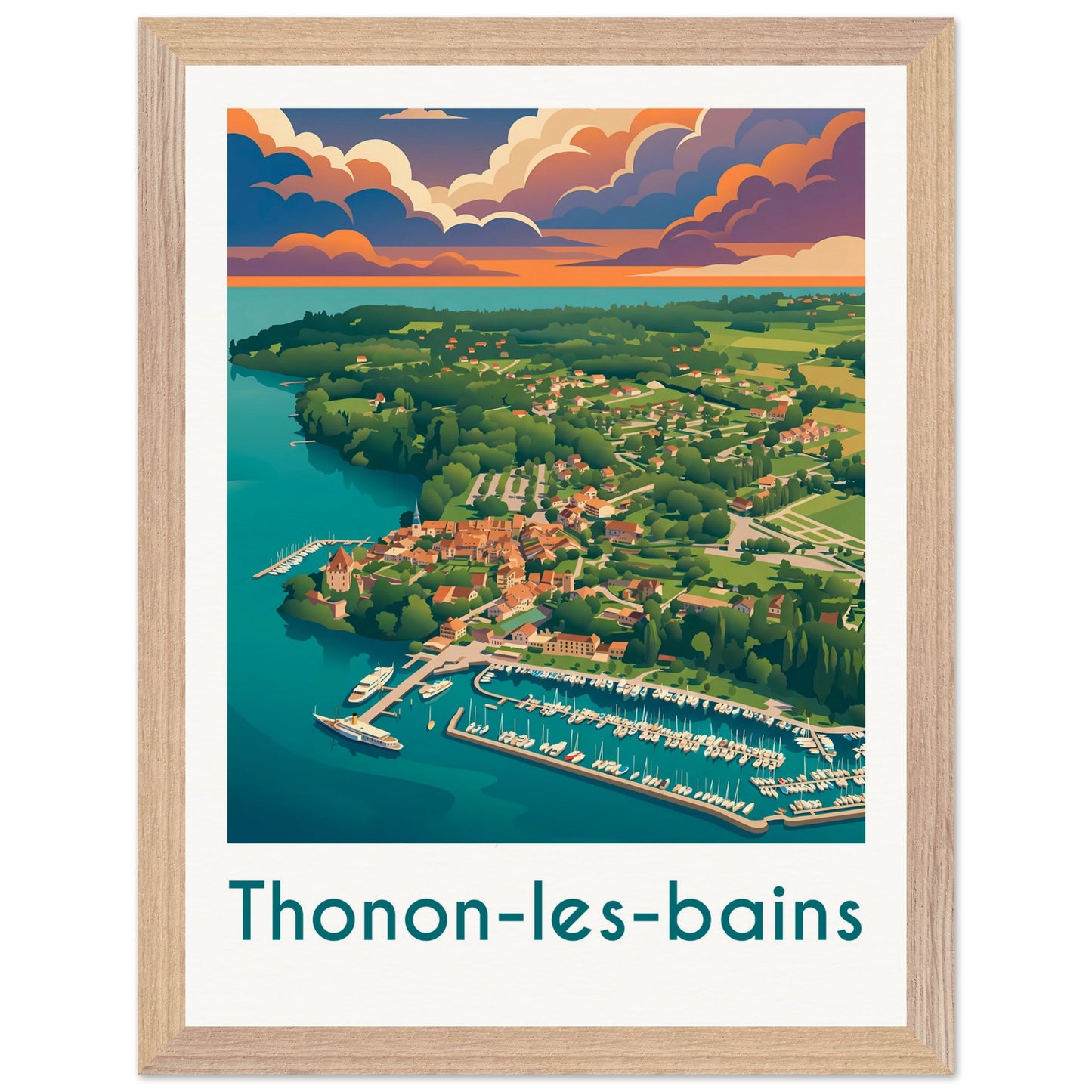 Affiche Thonon-les-Bains - Encadrée, cadre bois 30x40 cm