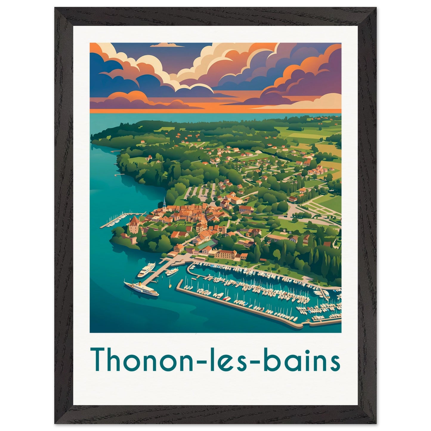 Affiche Thonon-les-Bains - Encadrée, cadre noir 30x40 cm