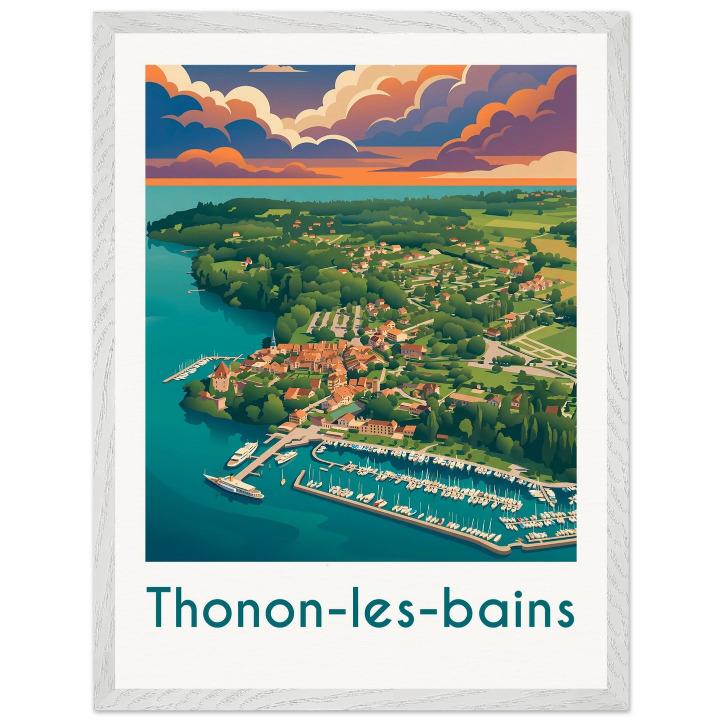 Affiche Thonon-les-Bains - Encadrée, cadre blanc 45x60 cm