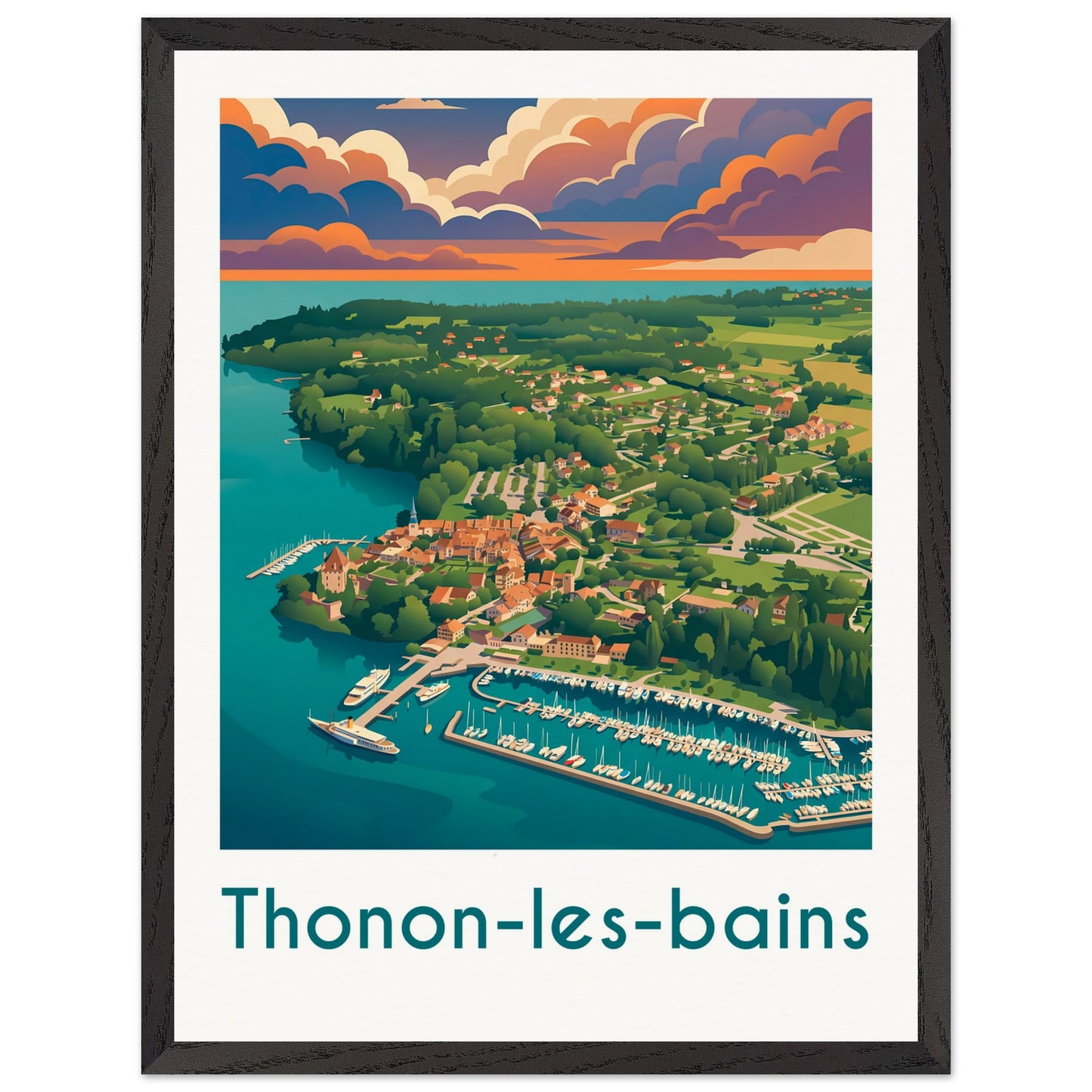 Affiche Thonon-les-Bains - Encadrée, cadre noir 45x60 cm