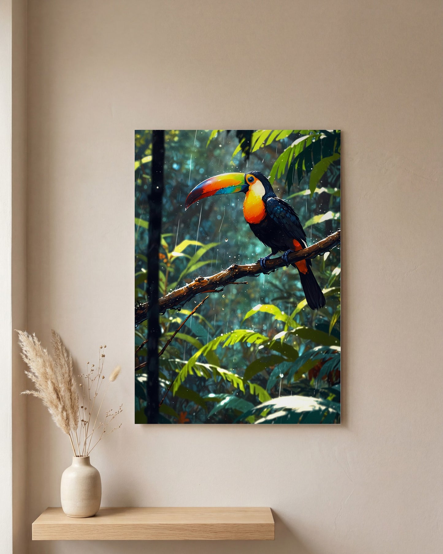 Affiche Toucan à Carène, mockup sur un mur epure, Muchimura