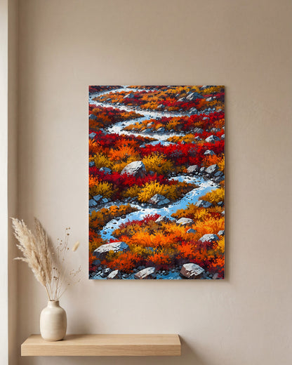 Affiche Toundra en Automne, mockup sur un mur epure, Muchimura
