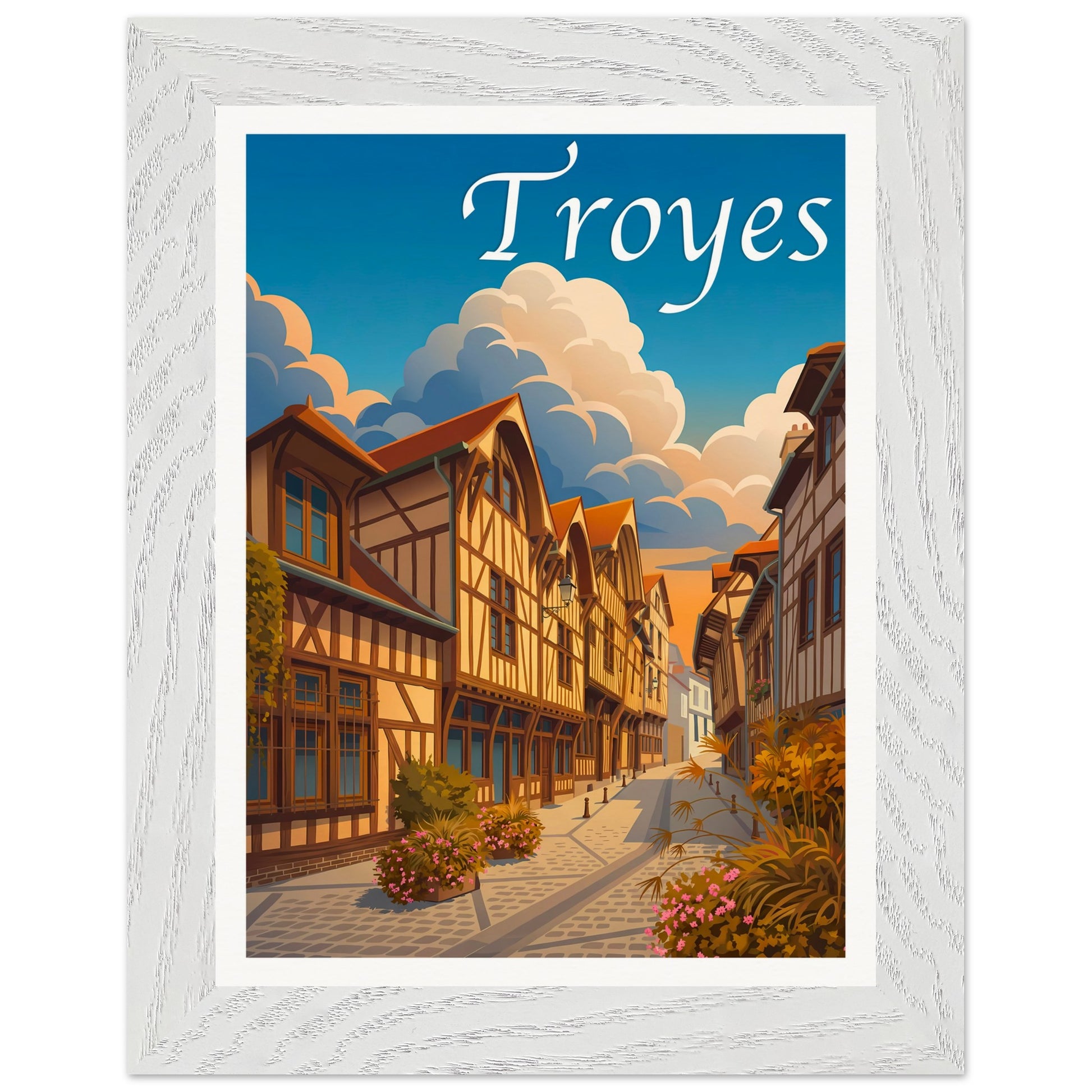Affiche Troyes - Encadrée, cadre blanc 15x20 cm