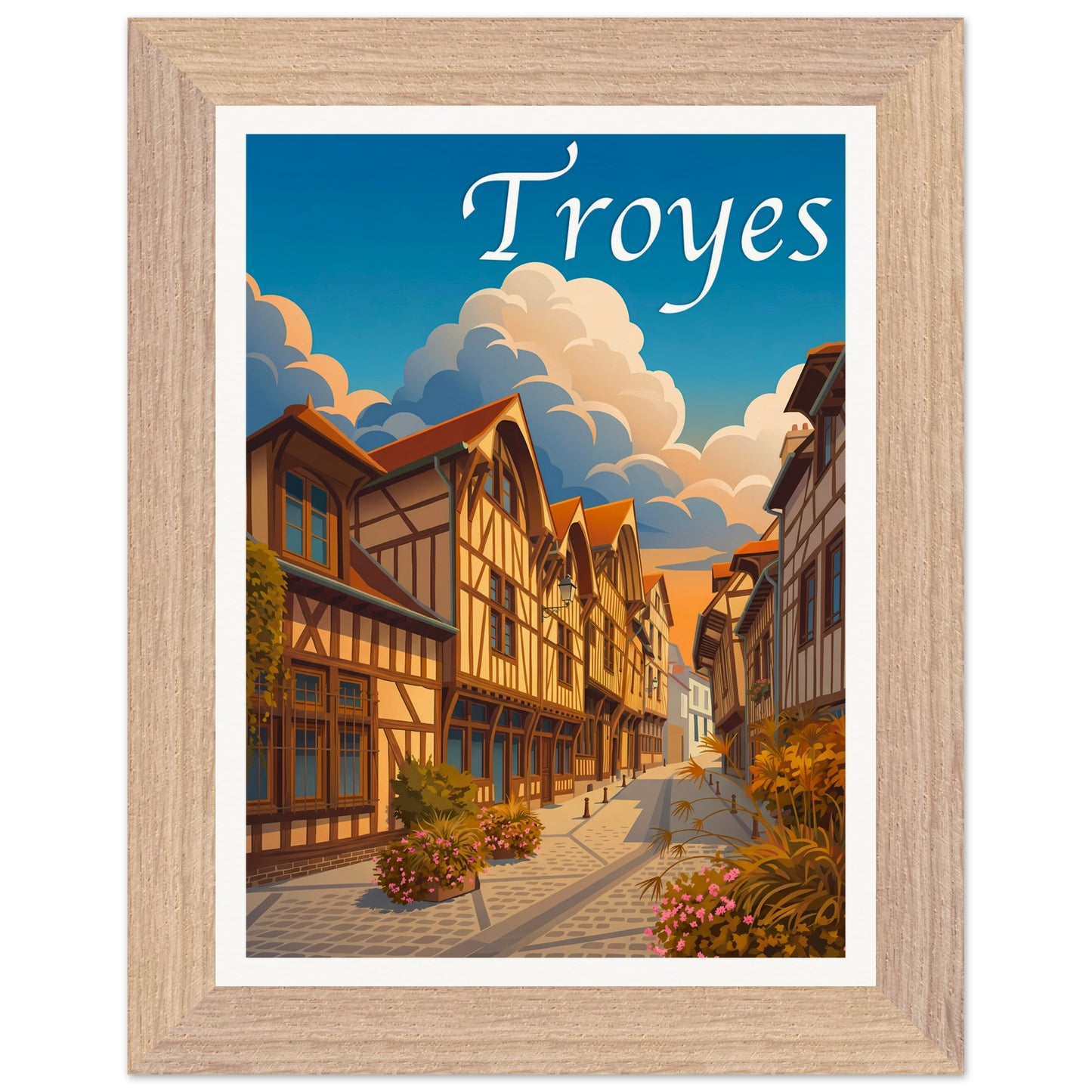 Affiche Troyes - Encadrée, cadre bois 15x20 cm