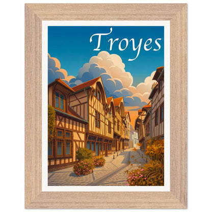 Affiche Troyes - Encadrée, cadre bois 15x20 cm
