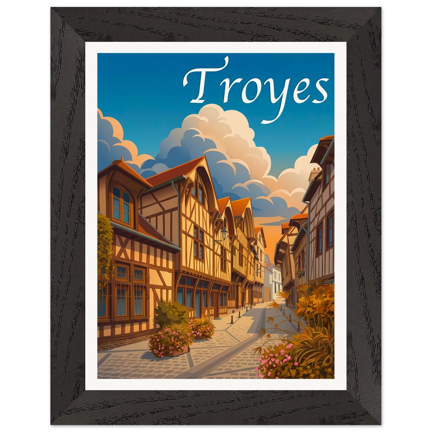 Affiche Troyes - Encadrée, cadre noir 15x20 cm