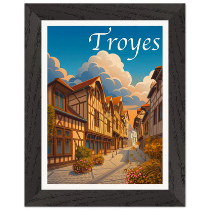 Affiche Troyes - Encadrée, cadre noir 15x20 cm