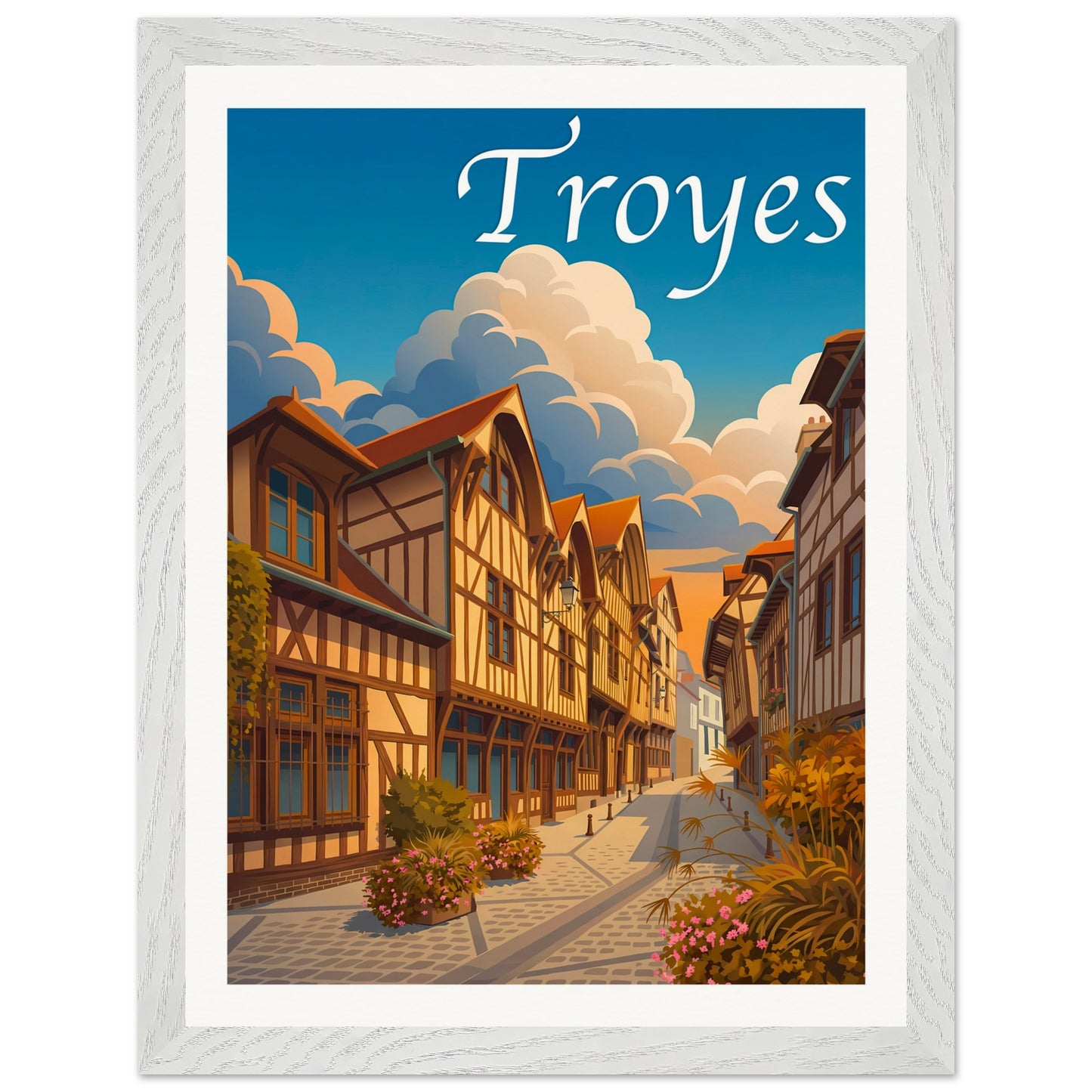 Affiche Troyes - Encadrée, cadre blanc 30x40 cm
