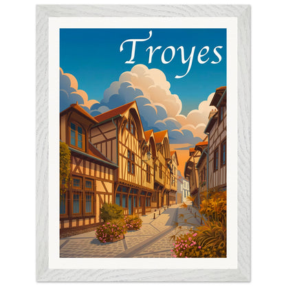 Affiche Troyes - Encadrée, cadre blanc 30x40 cm