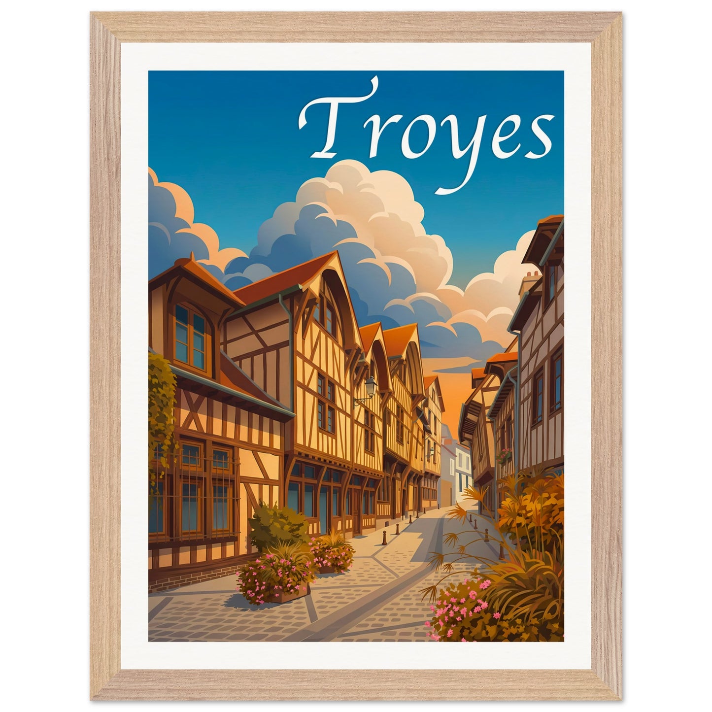 Affiche Troyes - Encadrée, cadre bois 30x40 cm