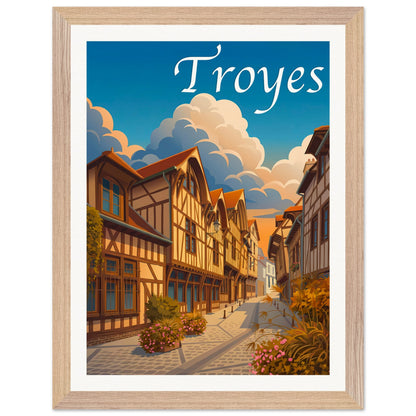 Affiche Troyes - Encadrée, cadre bois 30x40 cm
