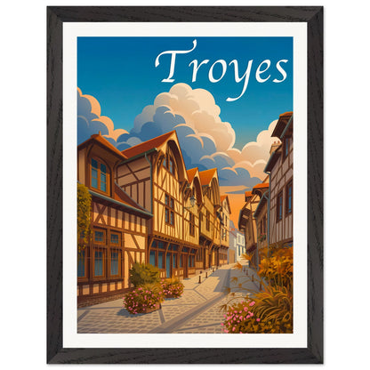 Affiche Troyes - Encadrée, cadre noir 30x40 cm