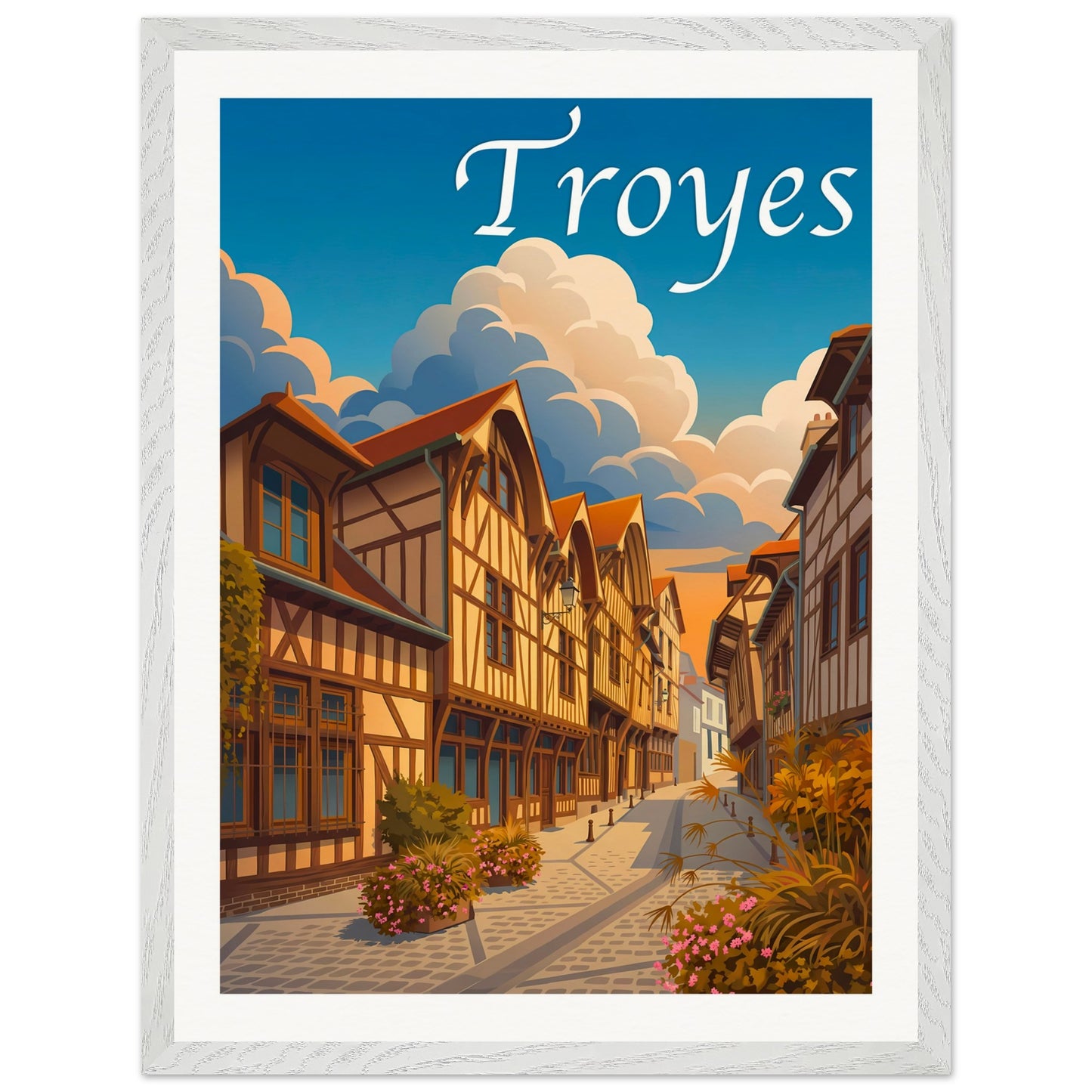 Affiche Troyes - Encadrée, cadre blanc 45x60 cm