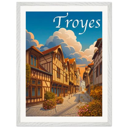 Affiche Troyes - Encadrée, cadre blanc 45x60 cm