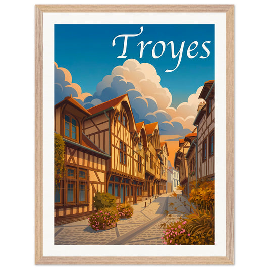 Affiche Troyes - Encadrée, cadre bois 45x60 cm