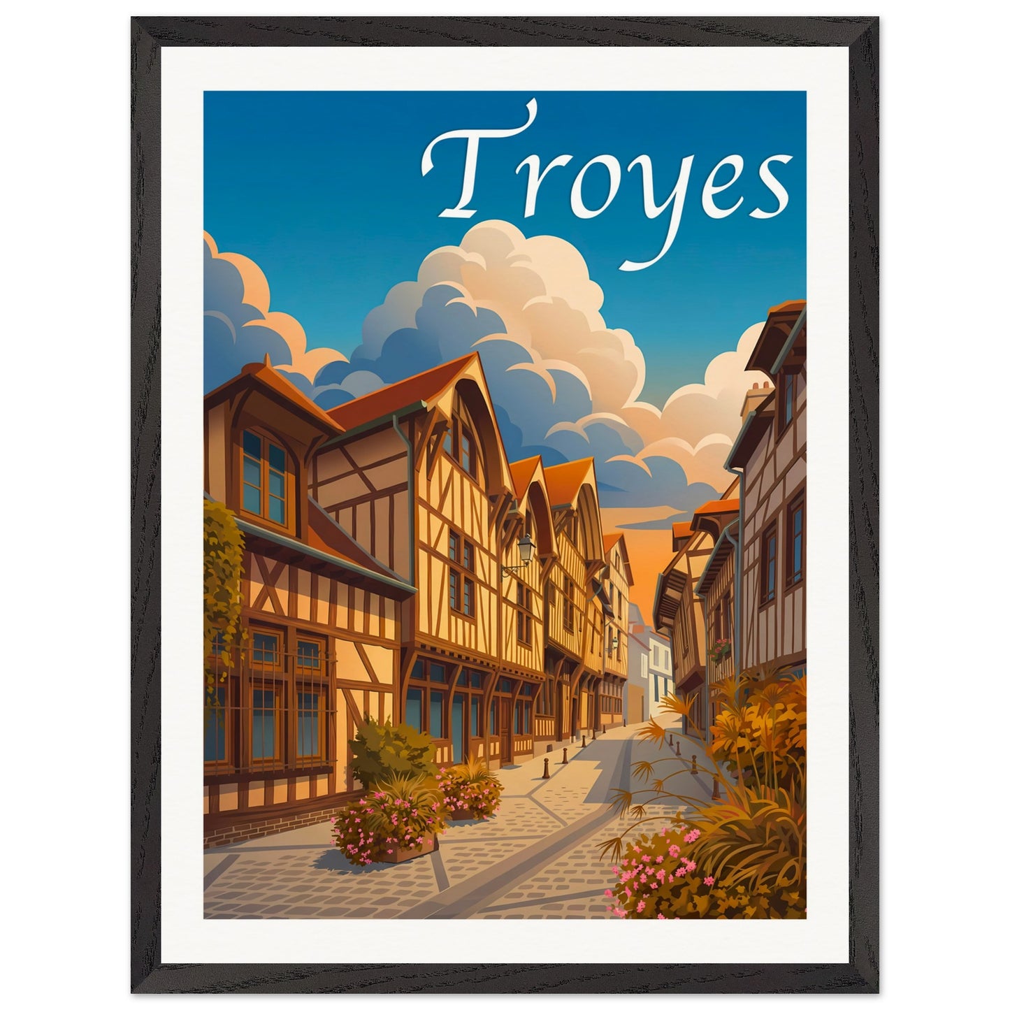 Affiche Troyes - Encadrée, cadre noir 45x60 cm