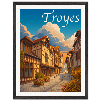Affiche Troyes - Encadrée, cadre noir 45x60 cm