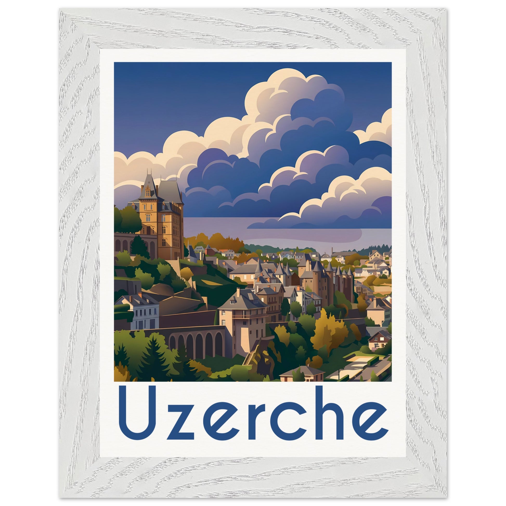 Affiche Uzerche - Encadrée, cadre blanc 15x20 cm