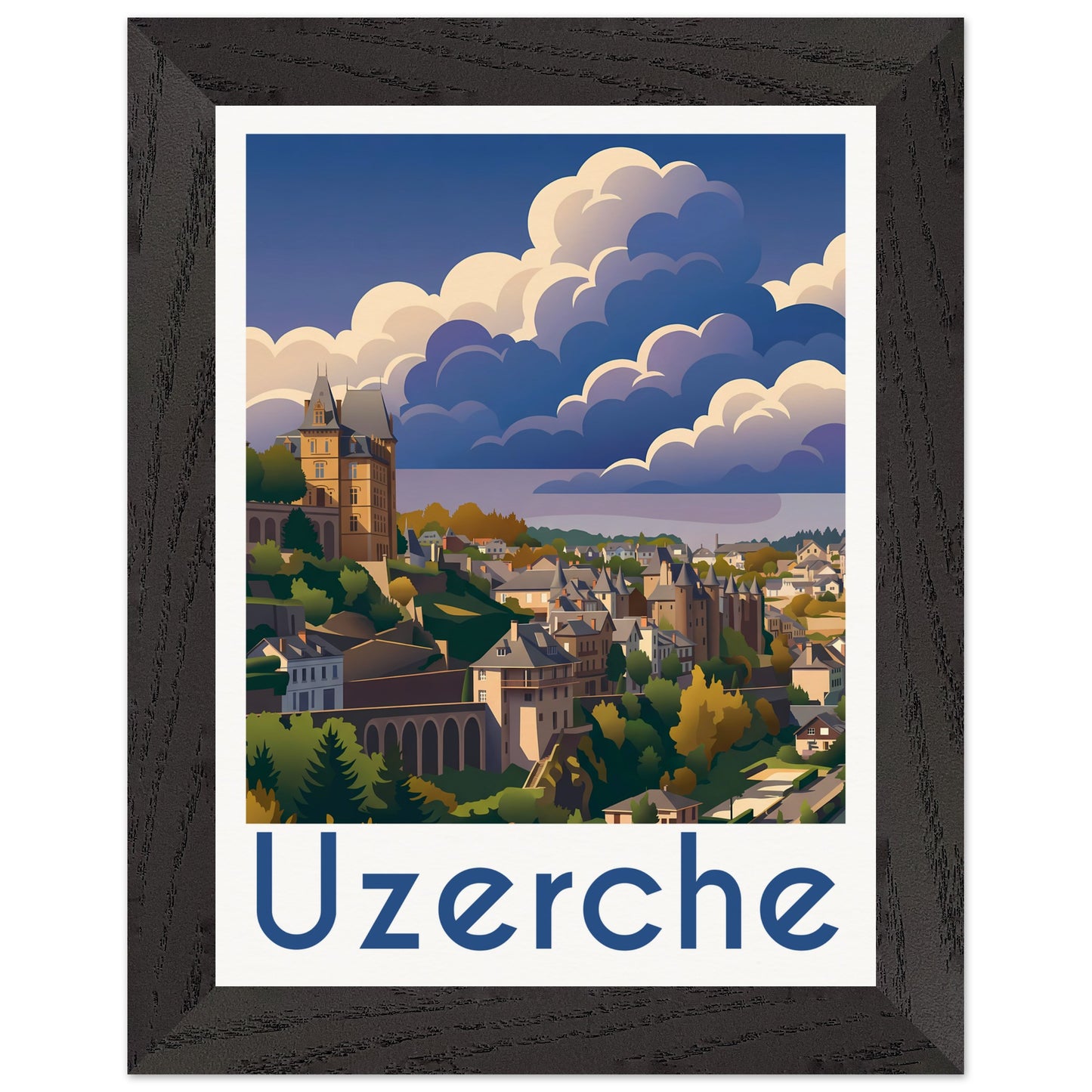 Affiche Uzerche - Encadrée, cadre noir 15x20 cm
