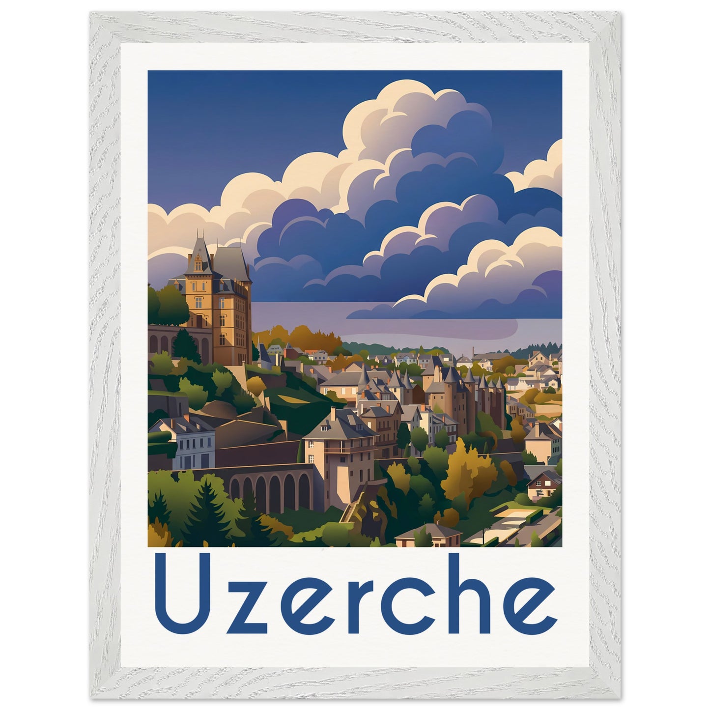 Affiche Uzerche - Encadrée, cadre blanc 30x40 cm