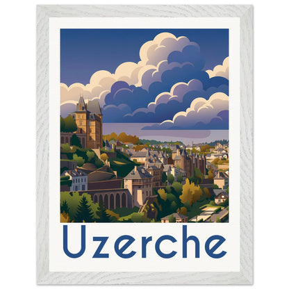 Affiche Uzerche - Encadrée, cadre blanc 30x40 cm