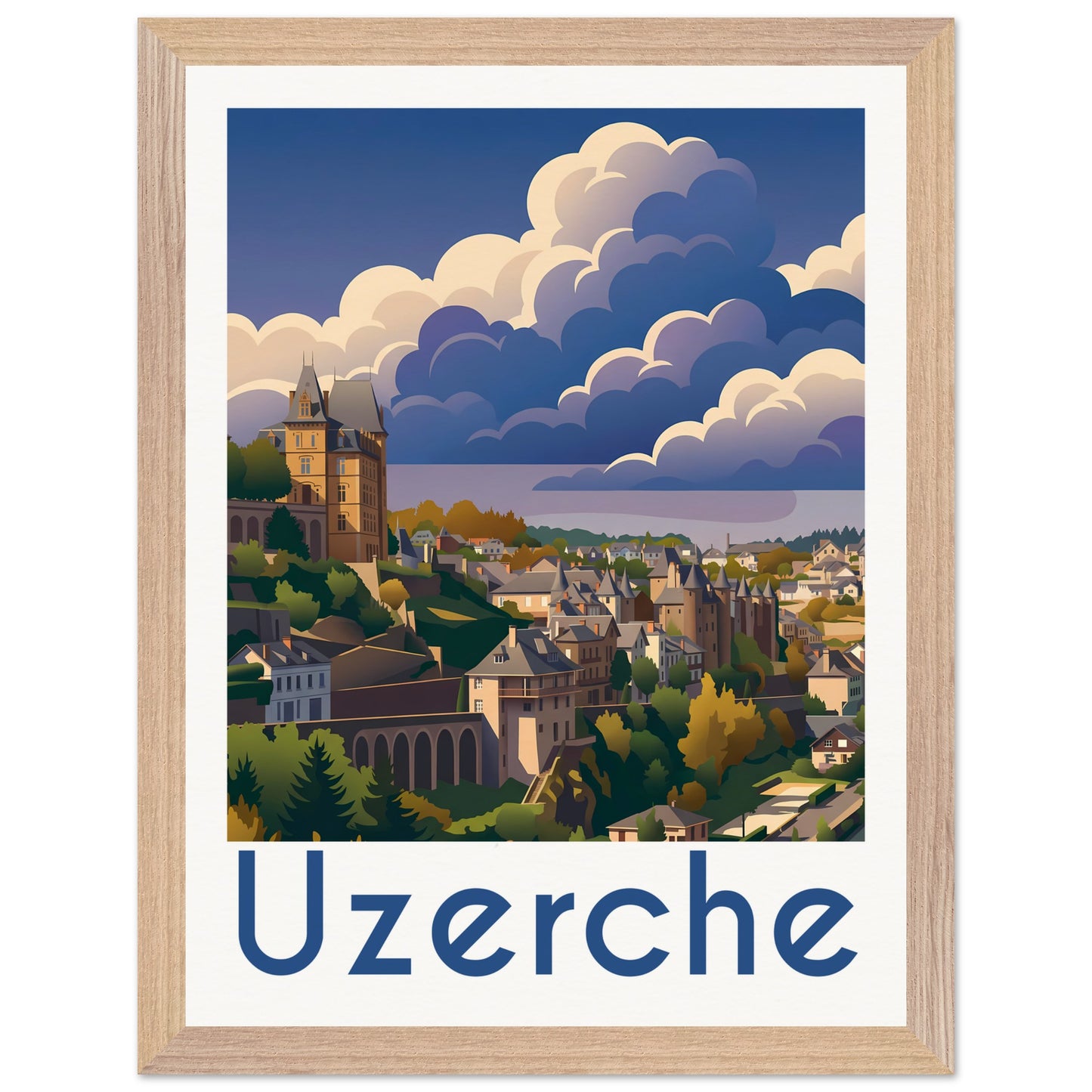 Affiche Uzerche - Encadrée, cadre bois 30x40 cm