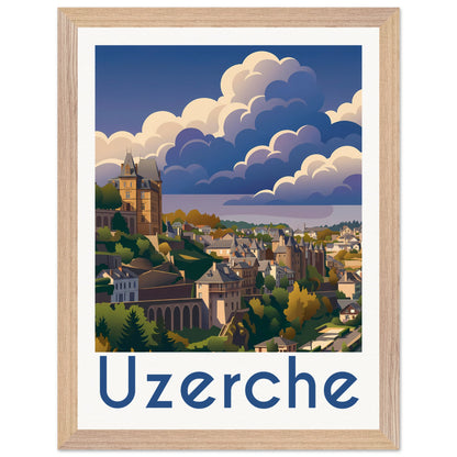 Affiche Uzerche - Encadrée, cadre bois 30x40 cm