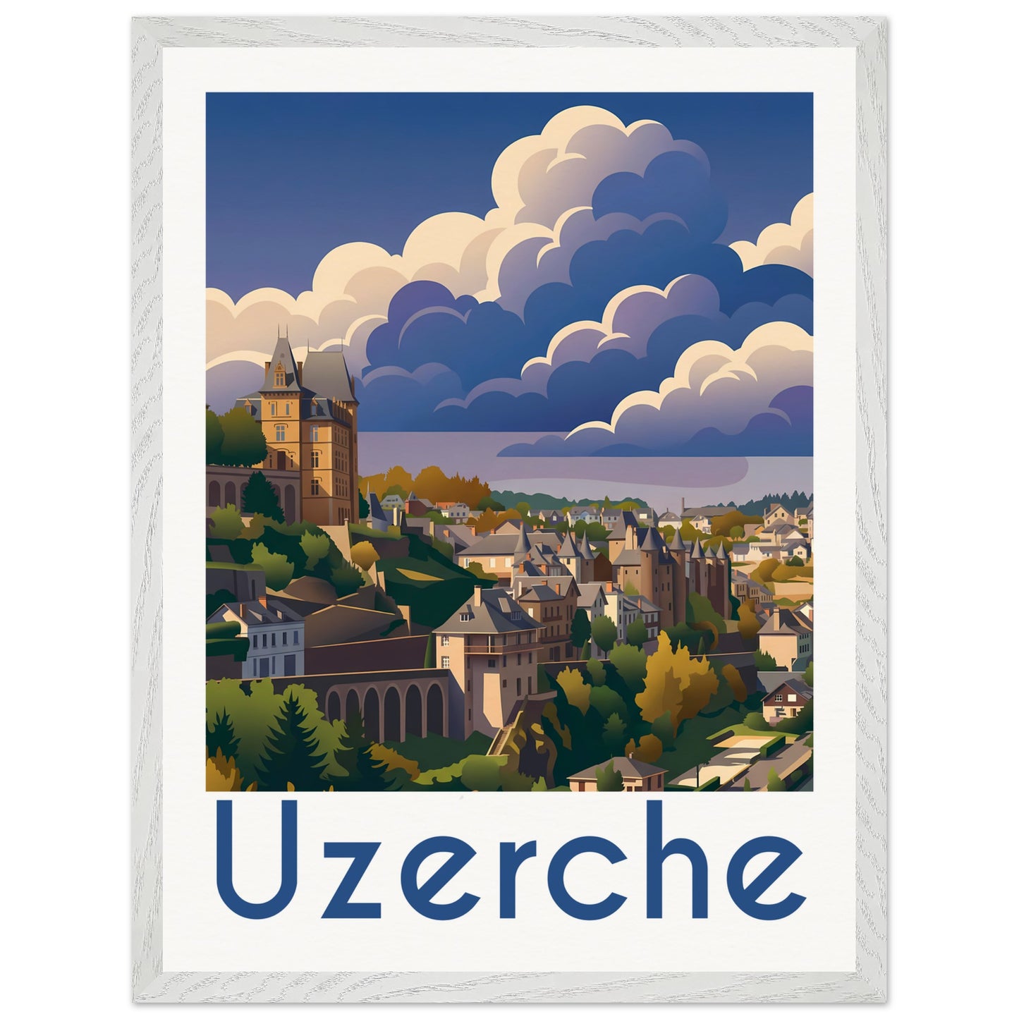 Affiche Uzerche - Encadrée, cadre blanc 45x60 cm