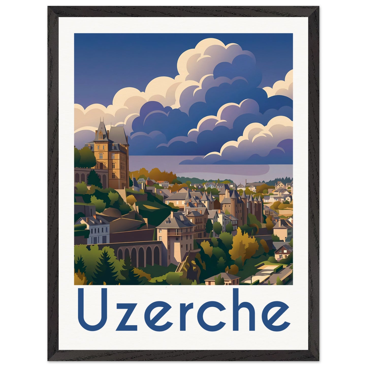 Affiche Uzerche - Encadrée, cadre noir 45x60 cm