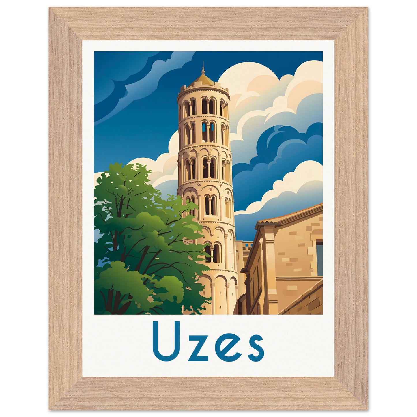 Affiche Uzès - Encadrée, cadre bois 15x20 cm
