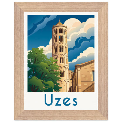 Affiche Uzès - Encadrée, cadre bois 15x20 cm