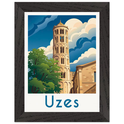 Affiche Uzès - Encadrée, cadre noir 15x20 cm