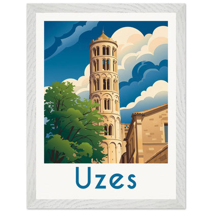Affiche Uzès - Encadrée, cadre blanc 30x40 cm