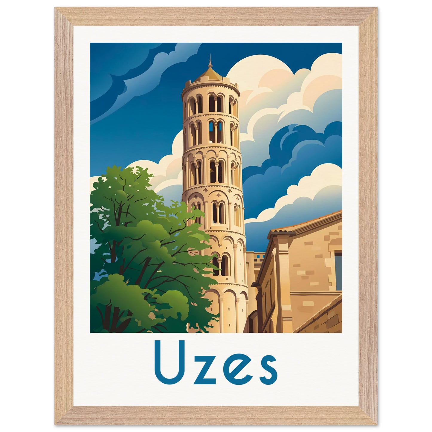 Affiche Uzès - Encadrée, cadre bois 30x40 cm