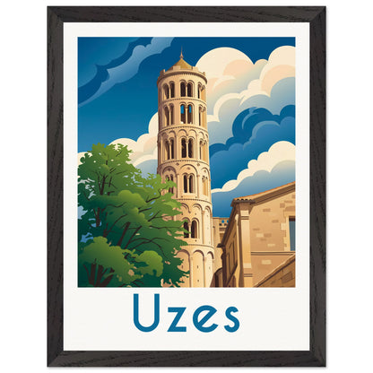 Affiche Uzès - Encadrée, cadre noir 30x40 cm