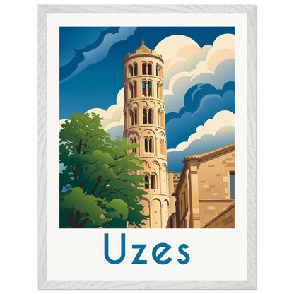 Affiche Uzès - Encadrée, cadre blanc 45x60 cm