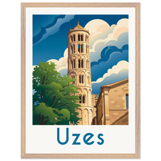 Affiche Uzès - Encadrée, cadre bois 45x60 cm
