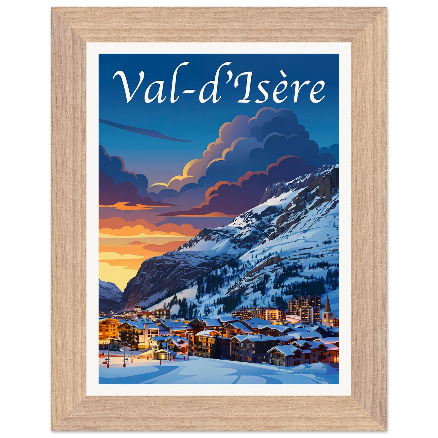 Affiche Val d'Isère - Encadrée, cadre bois 15x20 cm